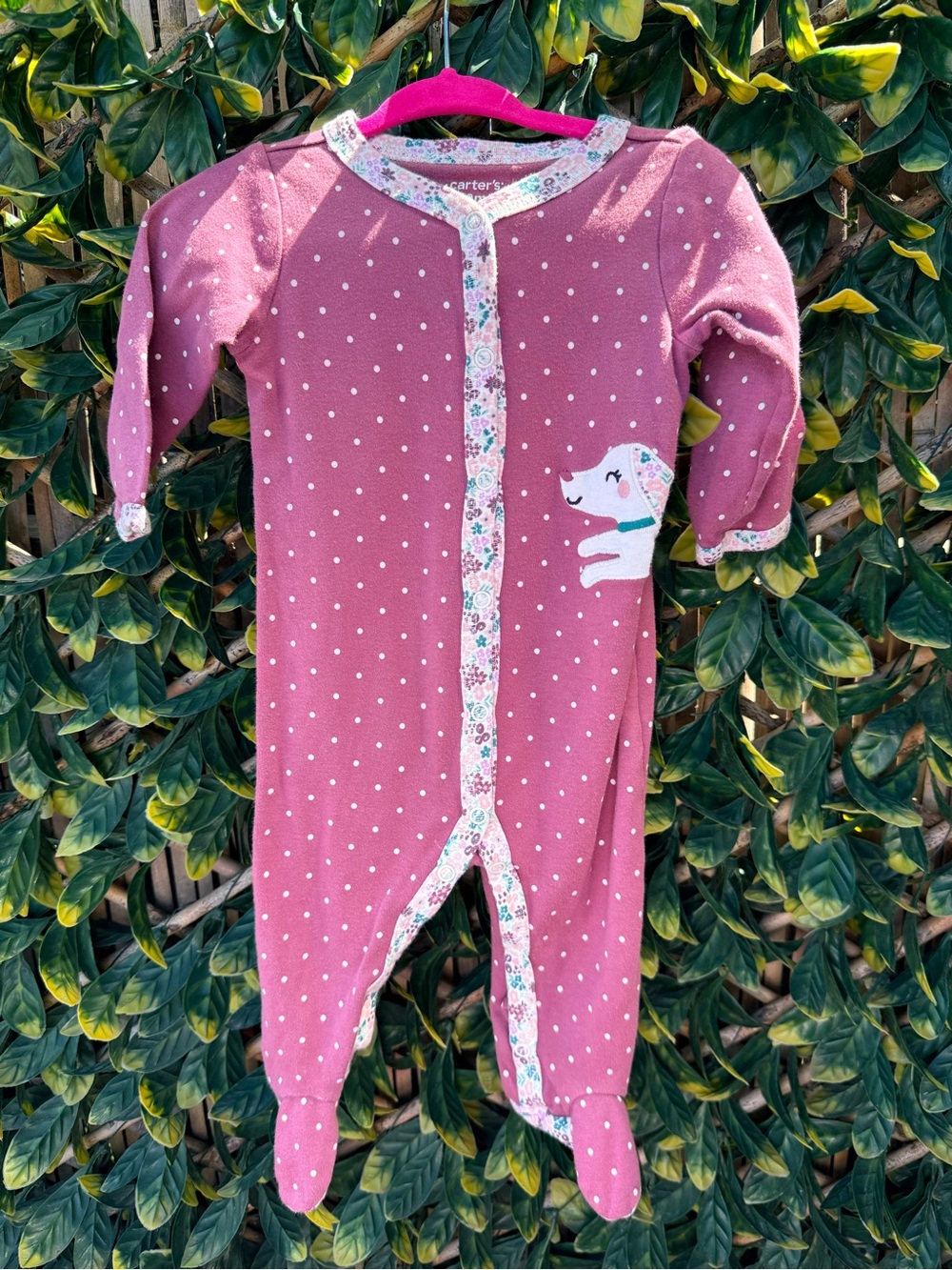 10/$25 • Carters Cotton Polka Dot Floral Trim Footed Sleeper